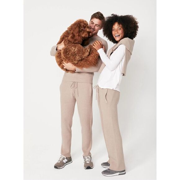 Figs Women’s Ribbed Knit Loungewear Pant in Latte Oatmeal Neutral Tan - Picture 1 of 10
